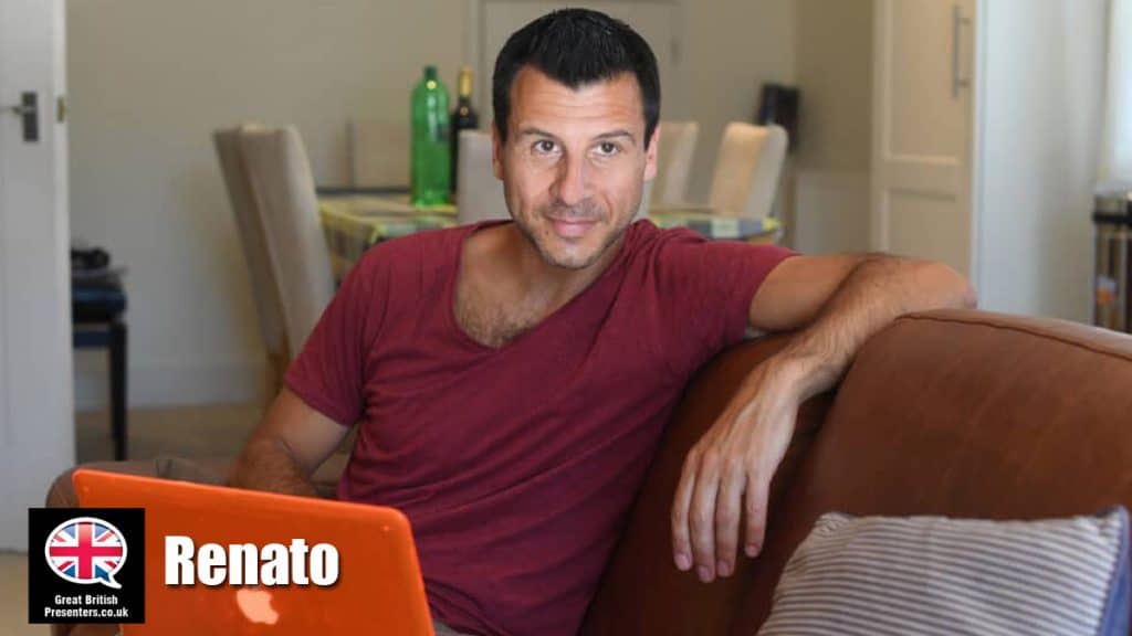 Renato hire actor speaker book at agent Great British Presenters