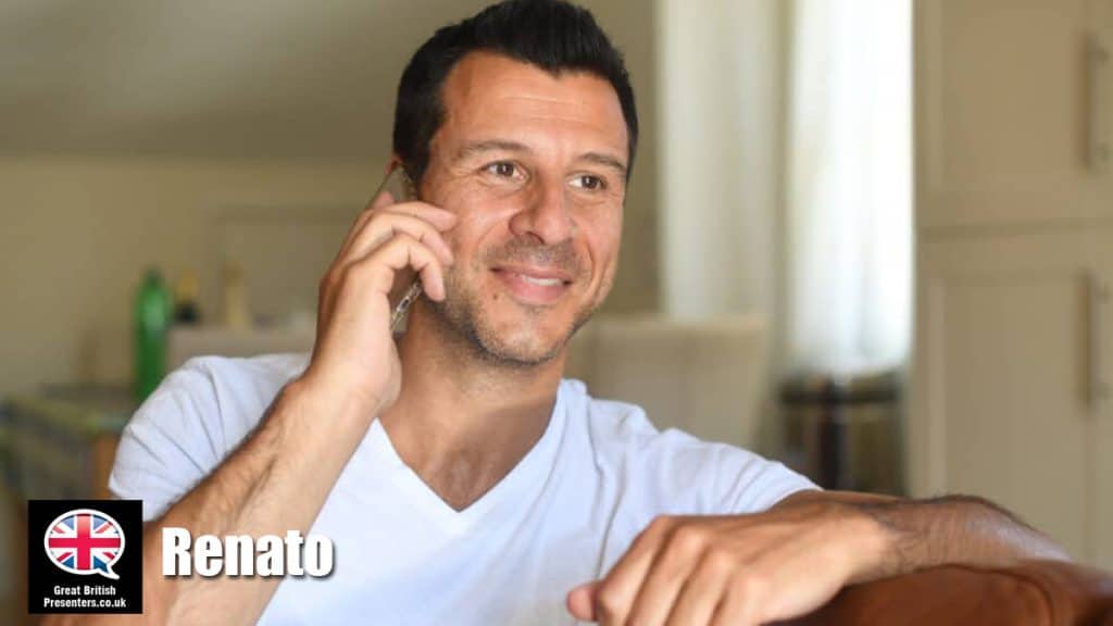 Renato hire actor speaker book at agent Great British Presenters