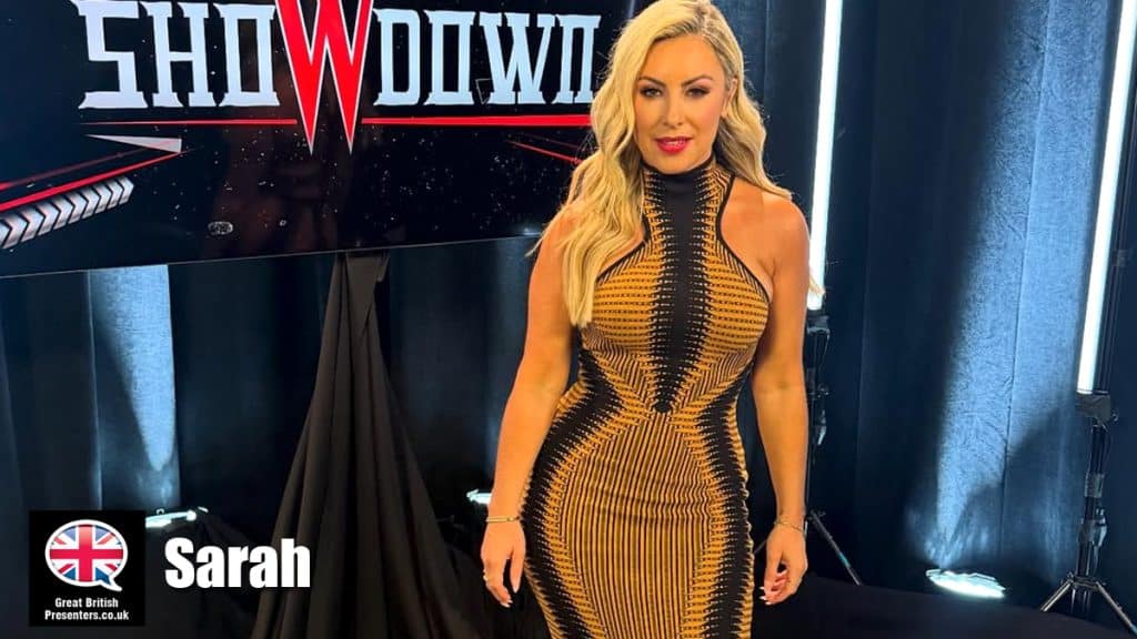 Sarah hire WWE host speaker book at agent Great British Presenters