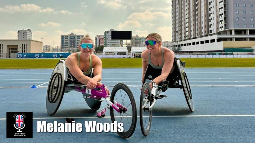 Melanie Woods hire Paralympic wheelchair speaker book at agent Great British Speakers