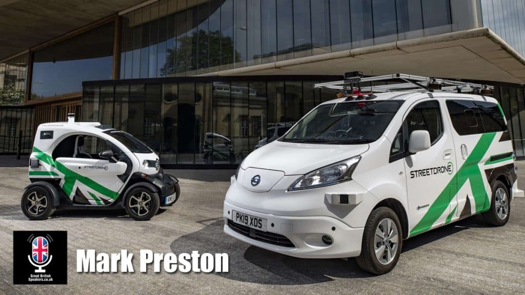 Mark Preston EV F1E tech Green Sustainable Transport Streetdrone Autonomous vehicles speaker at agent Great British Speakers
