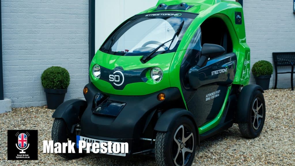 Mark Preston EV F1E tech Green Sustainable Transport Streetdrone Engineer entrepreneur speaker at agent Great British Speakers