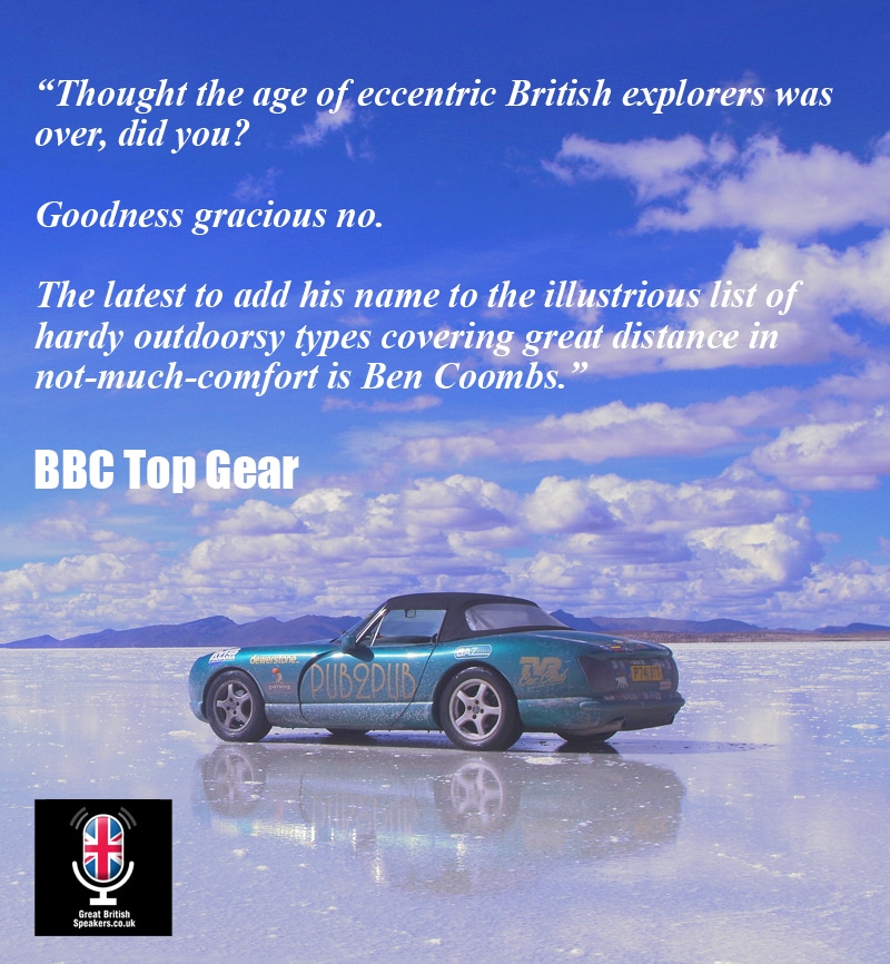 Ben Coombs Car automotive adventurer inspirational Expedition Leader Author Travel Writer at Great British Speakers