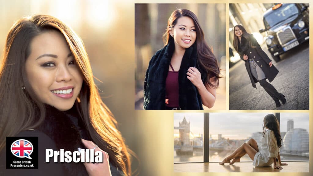 Priscilla Fung English Chinese Cantonese model presenterTV commercial actor book at agent Great British Presenters