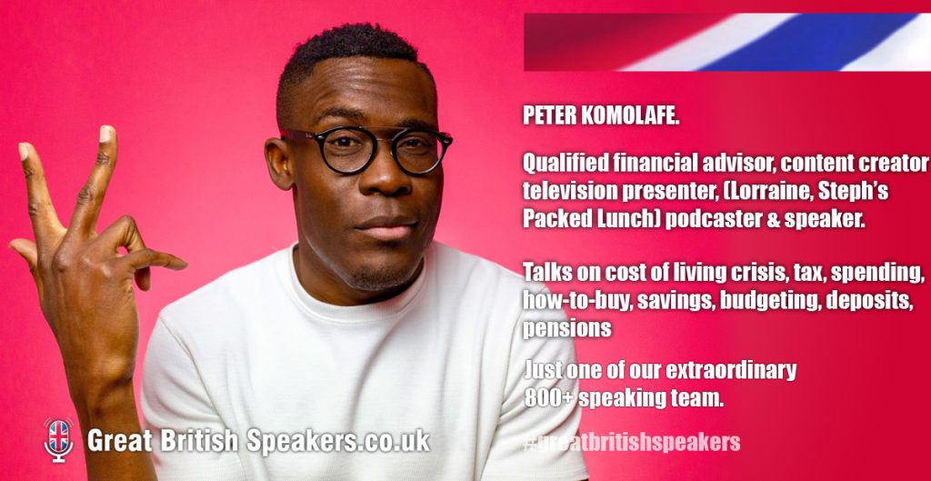 Peter Komolafe Financial Expert TV Contributor Stephs Packed Lunch Financial Security Investing Cost of Living Crisis Speaker Great British Speakers 