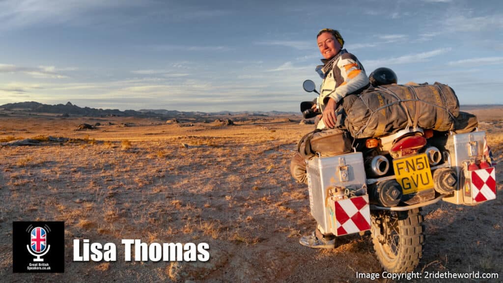 Lisa Thomas Inspirational 2 Ride The World motorcycle adventure motivational speaker book at agent Great British Speakers