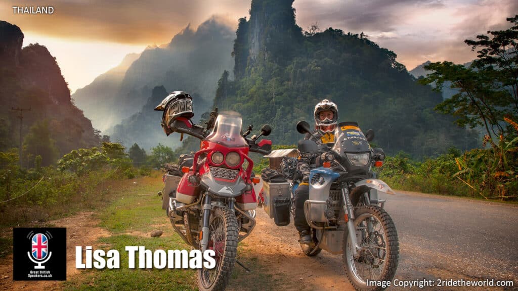 Lisa Thomas Thailand Inspirational 2 Ride The World motorcycle adventure motivational speaker book at agent Great British Speakers