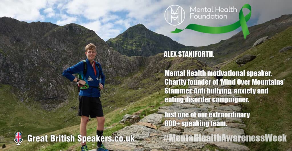 Alex Staniforth anxiety male eating disorder motivational Mental Health Awareness Week speaker at Great British Speakers Linkedin