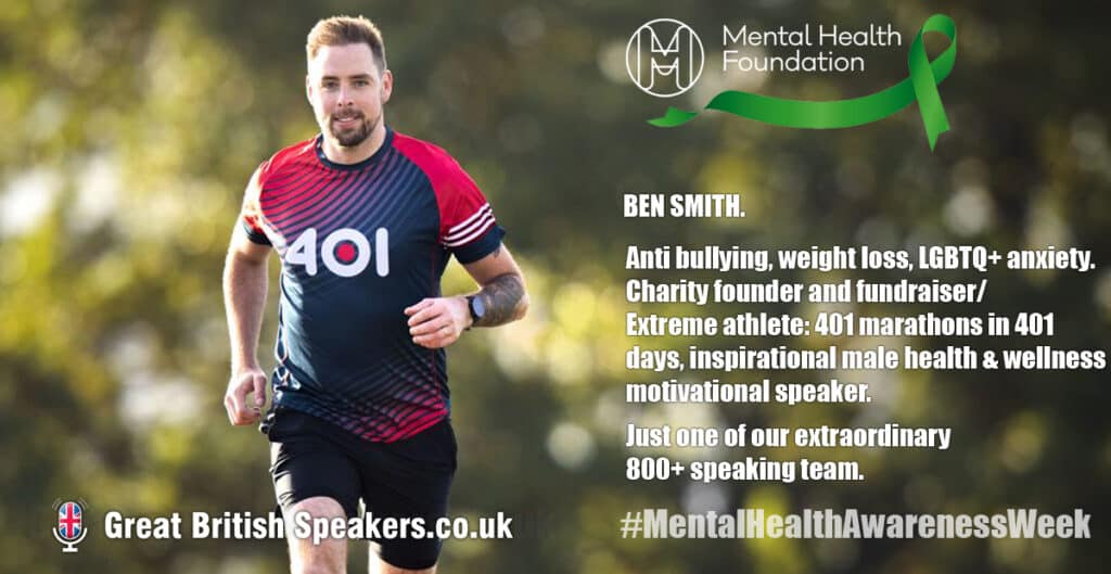 Ben Smith Anti Bullying anxiety LGBTQ extreme athlete Mental Health Awareness Week speaker at Great British Speakers Linkedin