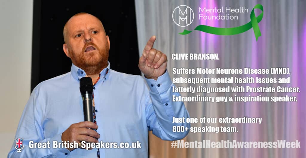 Clive Branson Prostrate Cancer Motor Neurone Disease Mental Health Awareness Week speaker at Great British Speakers Linkedin