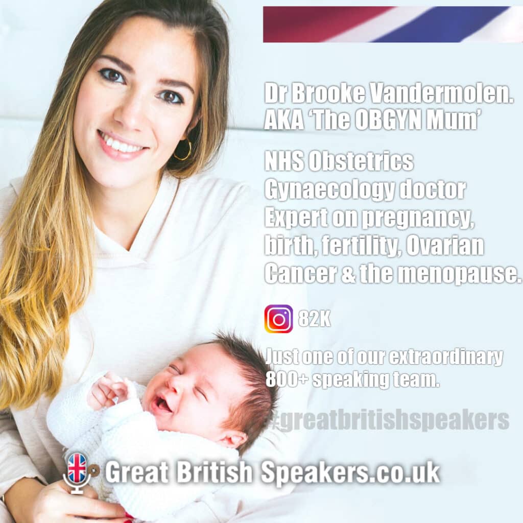 Dr Brooke Vandermolen - The OBGYN Mum Mother blogger Obstetrics Gynaecology doctor pregnancy birth fertility Ovarian Cancer awareness book at Great British Speakers