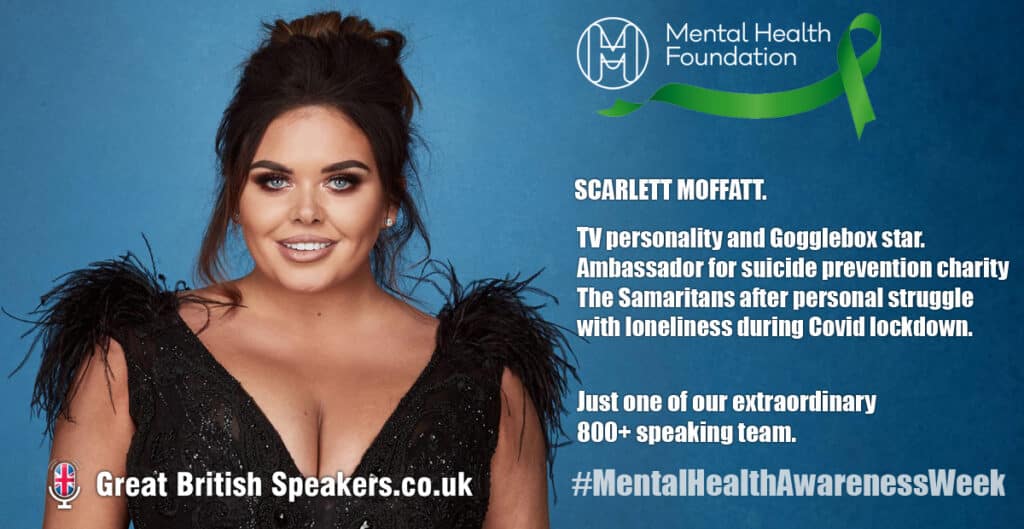 Scarlett Moffatt goglebox Smaritans loneliness Mental Health Awareness Week speaker at Great British Speakers Linkedin