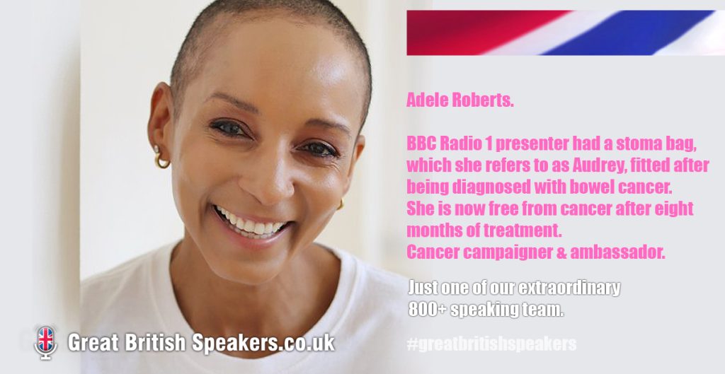 Adele Roberts Radio DJ presenter Bowel cancer awareness campaigner speaker at Great British Speakers