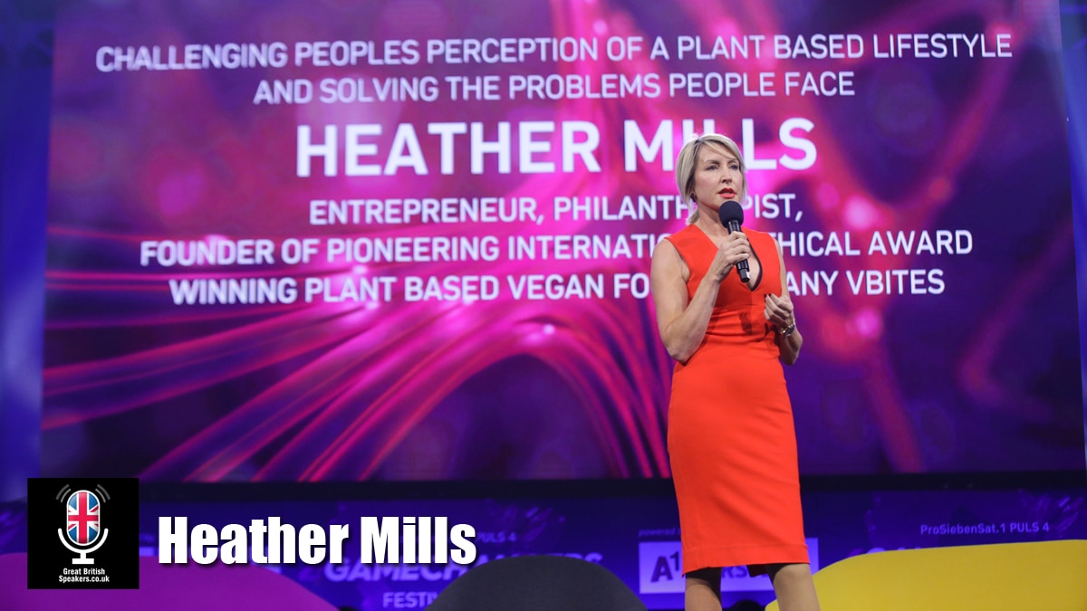 Heather Mills Hire Vegan Plant Based entrepreneur land mine disability inspirational speaker book at agent Great British Speakers