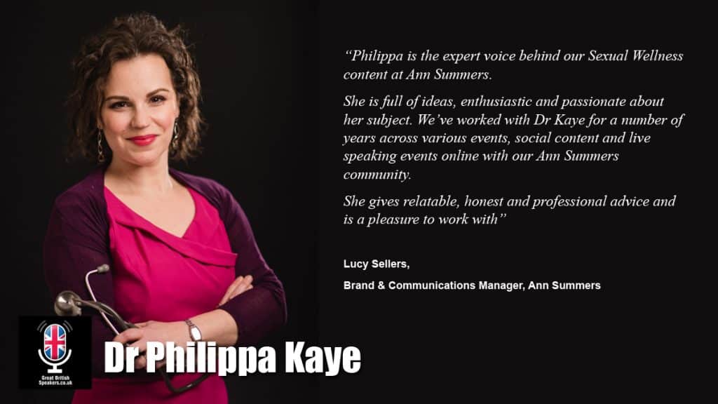 Dr Philippa Kaye book Doctor GP author journalist parenting cancer menopause sexual health wellness speaker at Great British Speakers