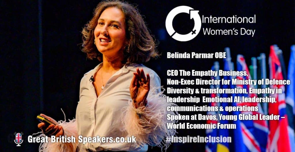 Top 15 International Women’s Day Speakers for #InspireInclusion talks 2024 ! 4 Belinda Parmar OBE - top International Womens Day speaker at agent Great British Speaker