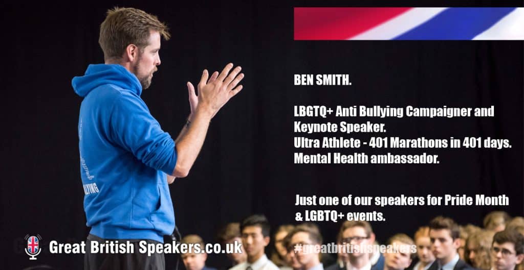 Ben Smith Ultra Athlete Anti Bullying LGBTQ Pride Month keynote speaker at Great British Speakers