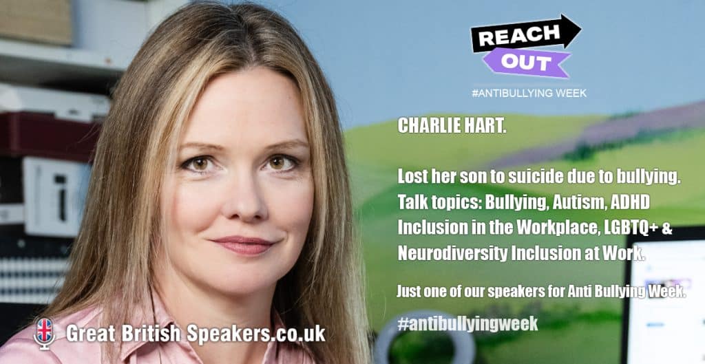Charlie Hart Teenage suicide LGBTQ Neurodiversity Autism Anti bullying Diversity inclusion motivational speaker at agent Great British Speakers